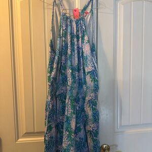 Lilly Pulitzer Dress Romper Skirt Size Large Las Olas Aqua Strong Sea New